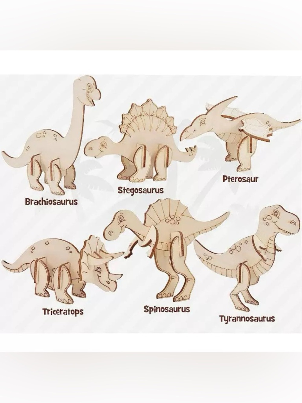 Wooden Dinosaur 3D Puzzle & Coloring Set (6pcs) + Stackable Crayons - NEW